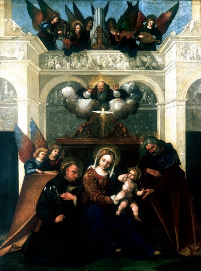 Holy Family with Saint Nicholas of Tolentino, 1515-1530 by Lodovico Mazzolini