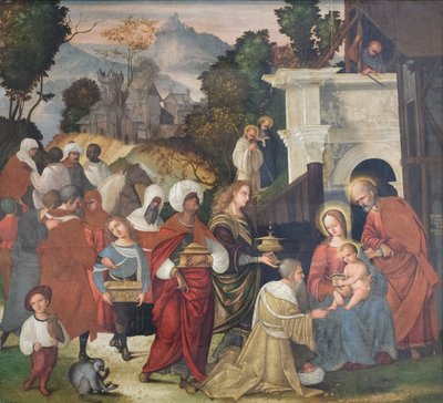 Adoration of the Magi with Saints Bernard and Alderic in the Landscape by Lodovico Mazzolino