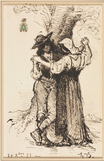 Couple Courting by a Tree by Léon Bonnat