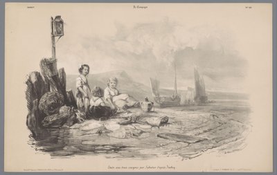 Three Children Playing in a Bay by Léon Jean Baptiste Sabatier