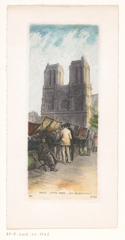 View of Notre-Dame in Paris with Booksellers in the Foreground by Léopold Robin