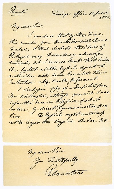 Letter from Henry John Temple to RB Hoppner, 18th June 1832 by Lord Palmerston
