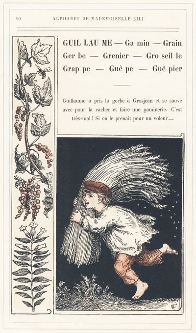 Guillaume, Kid, Grain, Spray, Currant, Grappe, Guepe, Guepier, page 20 - Alphabet by Mademoiselle Lili, by L. Froelich and by a dad (Hetzel himself). Bibliotheque & Magasin d