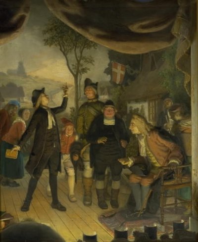 Ludvig Holberg Attending a Rehearsal of His Play Erasmus Montanus, Act IV, Scene 2 by Lorenz Frølich