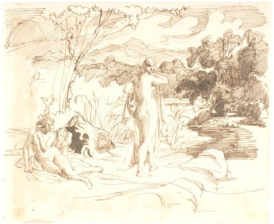 Three Bathing Women by a Lake by Lorenz Frølich