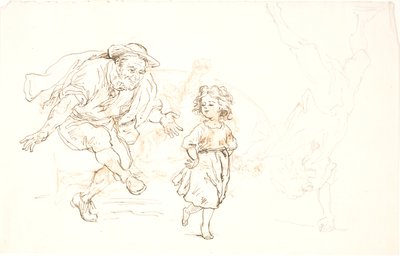 Elderly Man and Little Girl Dancing by Lorenz Frølich