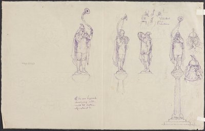 Four Lur Players, a Road Crossing and Heads of Lur Players by Lorenz Frølich