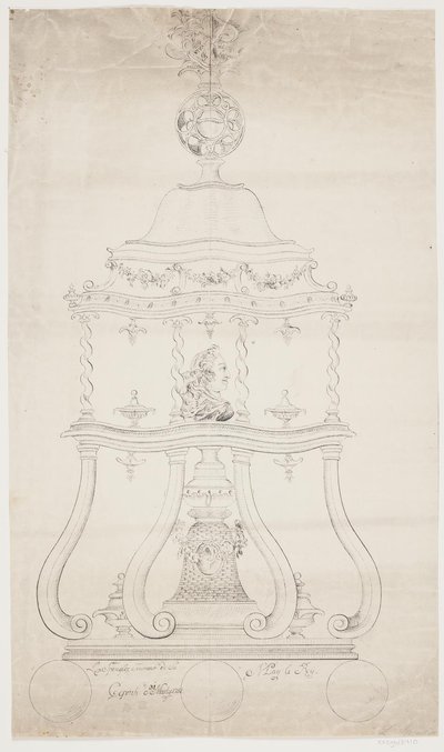 Draft for a Turned Stand with Bust of Frederik V by Lorenz Spengler