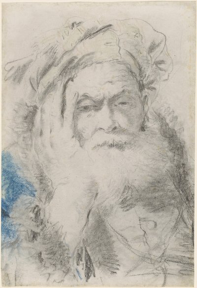 A Bearded Old Man Leaning His Head on His Hand by Lorenzo Baldissera Tiepolo