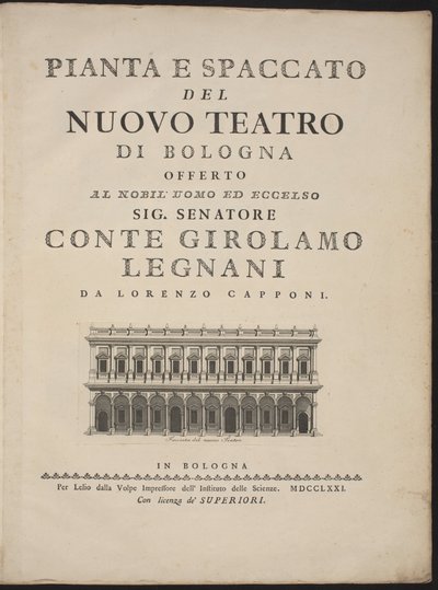 Plan and Section of the New Theater in Bologna by Lorenzo Capponi, after Antonio Galli Bibiena