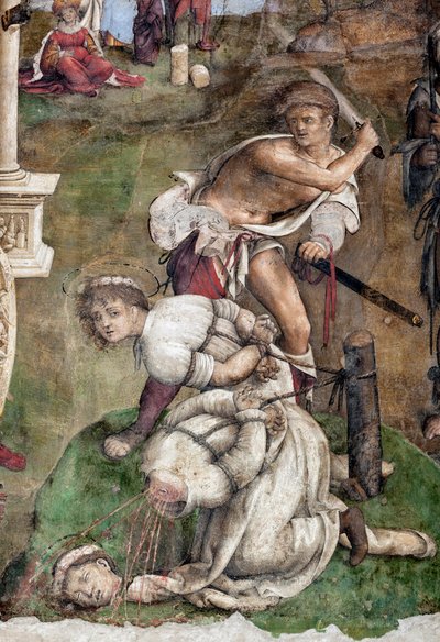 Life of St. Cecile: Martyrdom of St Valerian and Tiburtius (detail) by Lorenzo Costa