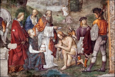 Life of St. Cecilia: Valerian baptized by Pope Urban I (detail) by Lorenzo Costa