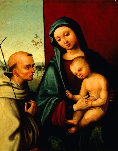 Madonna with Child and St Francis (detail) by Lorenzo Costa