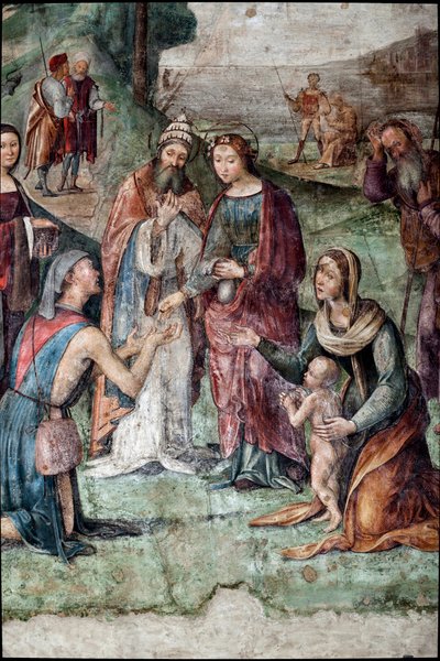 Saint Cecilia gives her possessions to the poor (detail) by Lorenzo Costa