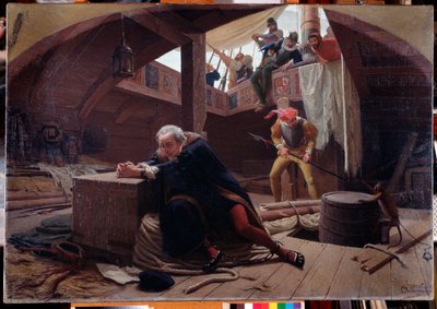 The Explorer and Navigator Christopher Columbus (1451-1506) Returning from His Third Voyage is Chained in the Cargo Hold by Lorenzo Delleani