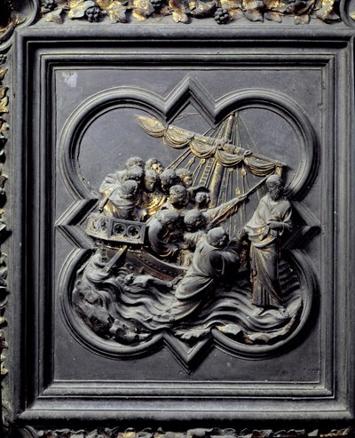 Jesus Walks on Water and Saves Peter, Eighth Panel of the North Doors of the Baptistery of San Giovanni, 1403-24 by Lorenzo Ghiberti