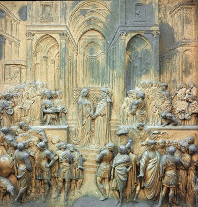 King Solomon receives the Queen of Saba at the Low Relief Temple of Lorenzo Ghiberti (1378-1455) by Lorenzo Ghiberti