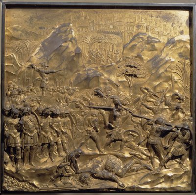 Life of David and Goliath: Battle between the Israelites and Philistines and the decapitation of Goliath in the valley of Ela by Lorenzo Ghiberti
