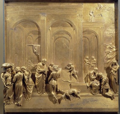Life of Jacob and Esau: Esau sells his birthright and Isaac blessing Jacob (original panel of the door of Paradise) by Lorenzo Ghiberti