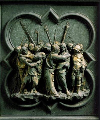 North Gate (called Gate of the Cross, in the North), exterior (detail): The Kiss of Judas by Lorenzo Ghiberti