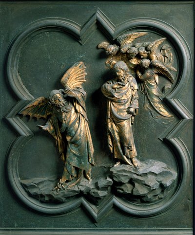 North Gate (Called Gate of the Cross, in the North), Exterior Detail: The Temptation of Christ, Bronze Sculpture by Lorenzo Ghiberti (1378-1455) by Lorenzo Ghiberti