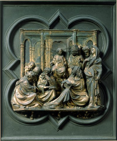 North Gate (called Gate of the Cross, to the North), Exterior Detail: Jesus Among the Doctors by Lorenzo Ghiberti