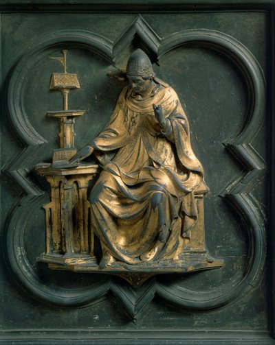 North Gate, exterior detail: Saint Gregoire the Great. Bronze sculpture by Lorenzo Ghiberti by Lorenzo Ghiberti