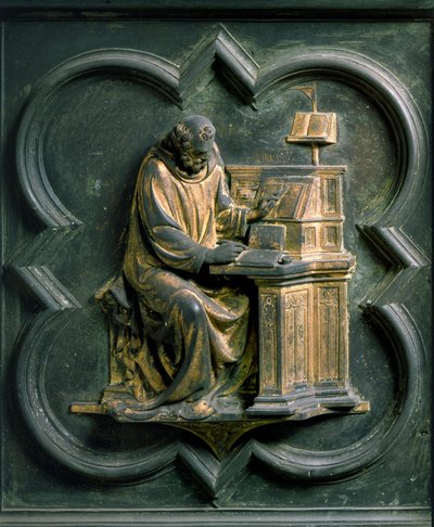North Gate (Called Gate of the Cross, in the North), Exterior Detail: Saint Jerome, Bronze Sculpture by Lorenzo Ghiberti (1378-1455) by Lorenzo Ghiberti