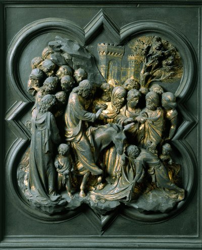 North Gate (called the Gate of the Cross, in the North), Exterior Detail: The Entrance to Jerusalem by Lorenzo Ghiberti