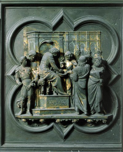 North Gate (called the Gate of the Cross, in the North), external detail: Christ faces Pontius Pilate. Bronze sculpture made by Lorenzo Ghiberti by Lorenzo Ghiberti