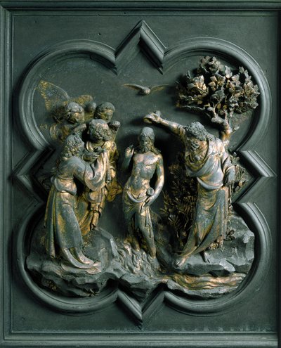 North Gate (called Gate of the Cross, in the North), exterior detail: The Baptism of Christ (Bronze sculpture by Lorenzo Ghiberti) by Lorenzo Ghiberti