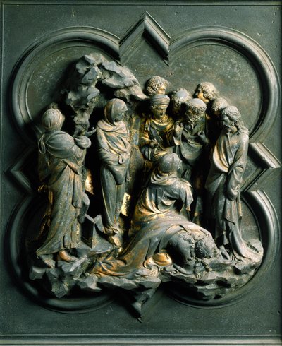 North Porte, exterior detail: The Resurrection of Lazarus. Bronze sculpture by Lorenzo Ghiberti by Lorenzo Ghiberti