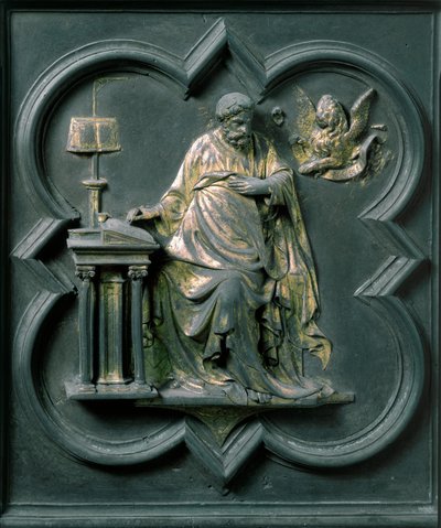 North Gate (called Gate of the Cross, to the North), exterior detail: Saint Mark. Bronze sculpture made by Lorenzo Ghiberti by Lorenzo Ghiberti