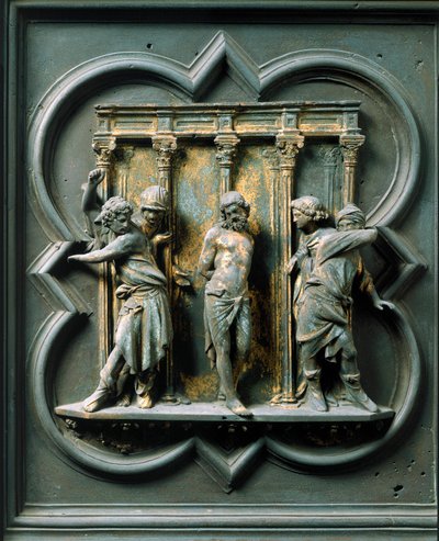 North Gate (called Gate of the Cross, in the North), exterior detail: The Flagellation. Bronze sculpture made by Lorenzo Ghiberti by Lorenzo Ghiberti