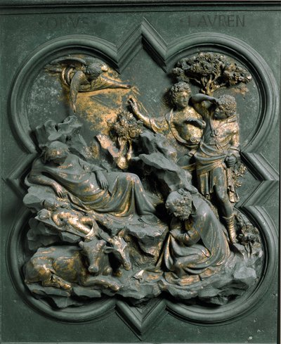 North Porte, exterior detail: The Nativity. Bronze sculpture by Lorenzo Ghiberti by Lorenzo Ghiberti