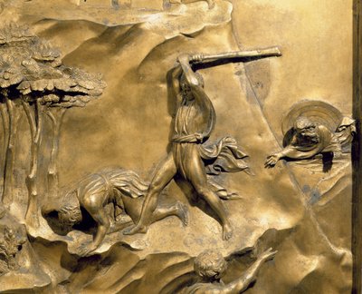 The Story of Cain and Abel, detail of the Killing of Abel, original panel from the East Doors of the Baptistery, 1425-52 (post restoration) by Lorenzo Ghiberti