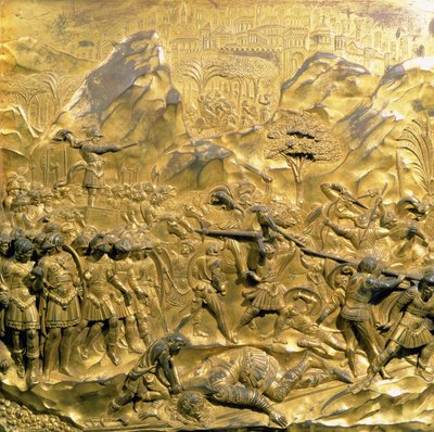 The Story of David and Goliath, original panel from the East Doors of the Baptistery (post restoration) by Lorenzo Ghiberti