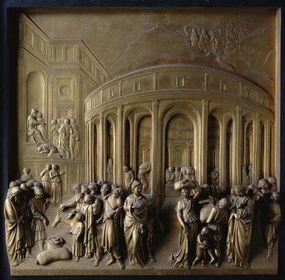 The Story of Joseph: Joseph Sold into Slavery, The Finding of the Silver Cup and Joseph Recognised by His Brethren, One of Ten Relief Panels from the Gates of Paradise by Lorenzo Ghiberti