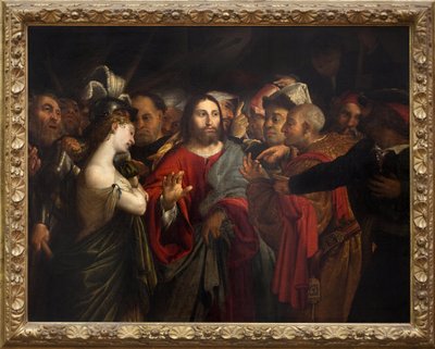 Christ and the adulterous woman. Painting by Lorenzo Lotto by Lorenzo Lotto