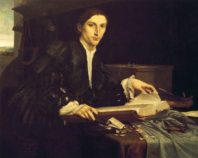 Portrait of a young gentleman in his studio by Lorenzo Lotto