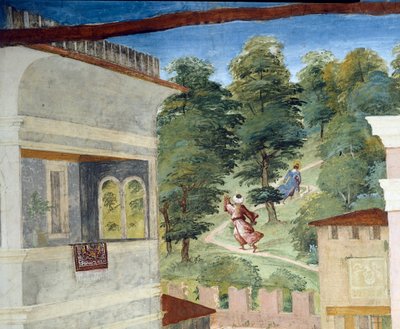 Saint Barbara Being Chased Through Woods (detail) by Lorenzo Lotto