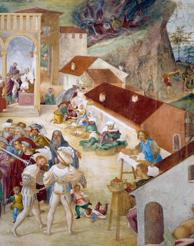 Soldiers, common people and market (detail) by Lorenzo Lotto