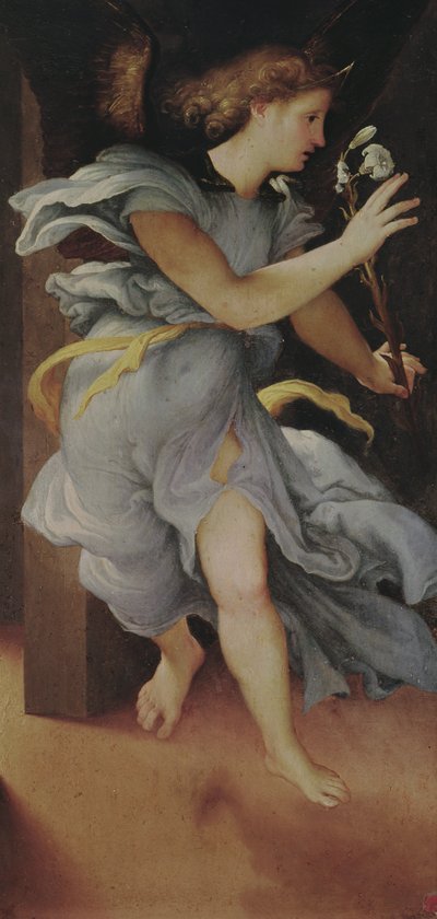 The Archangel Gabriel, left hand panel from the Annunciation by Lorenzo Lotto