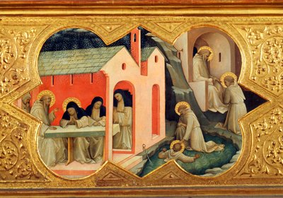 History of St Bernardino and St Benedict, (detail) of predella of Coronation of Virgin by Lorenzo Monaco