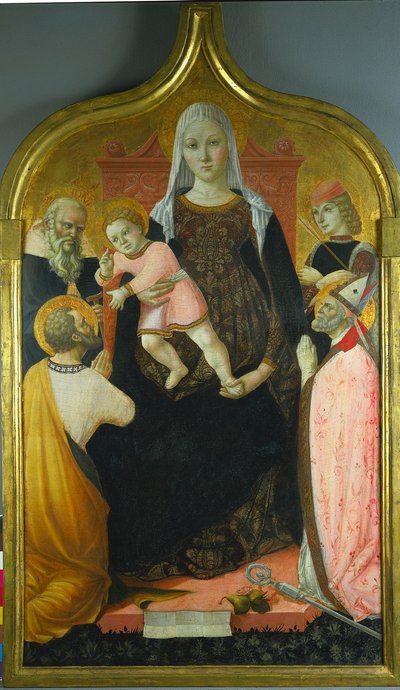Virgin and Child, with Saints Anthony Abbott, Mark, Severino, and Sebastian, c. 1490-96 by Lorenzo dAlessandro da Severino II