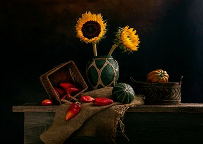 Rustic Sunflower Harvest by Louie Luo