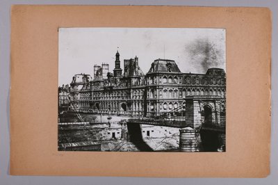 Facade of the Old Town Hall, Start of the Arcole Bridge. circa 1860. 4th Arrondissement, Paris. by Louis-Rémy Robert