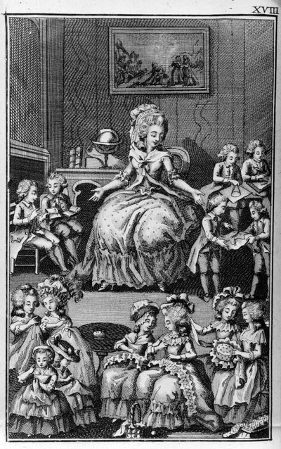 Illustration by Louis Binet (1744-1800) for the book by Nicolas Edme Restif de La Bretonne Les Parisiennes, or XL General Characters Taken in the Modern Moors, fit to serve a l
