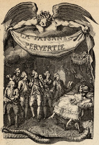 Illustration for La Paysanne pervertie ou les Dangers de la ville by Restif de La Bretonne (1734-1806) French writer. Engraving by Binet of the 18th century. by Louis (after) Binet