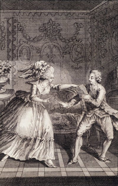 Le billet doux subtilisé (libertinage) - in “Les francaises ou 34 examples chosen in the current mores fit to lead daughters, women, wives, mothers” by Restif de La Bretonne (1734-1806), ill. by Binet, Neufchatel by Louis (after) Binet